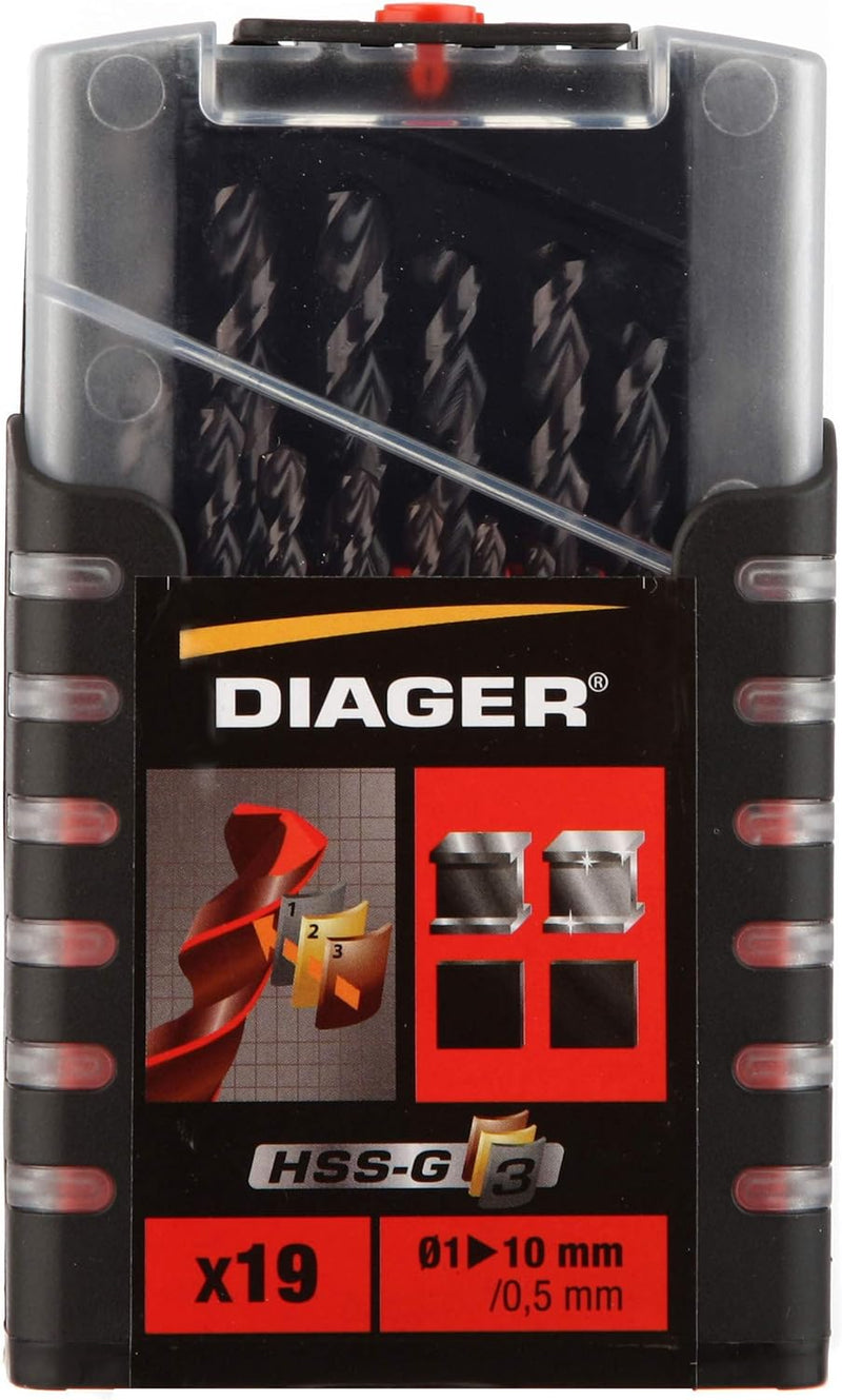 Diager – Bohrer Metal HSS Grösse Schleifstein, in Geschenkverpackung – Anzahl der FORETS. 19 – Ø mm.