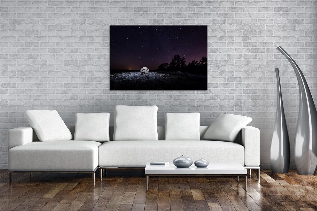 deyoli Dark Schädel mit Sternen im Himmel im Format: 80x60 als Leinwandbild, Motiv fertig gerahmt au
