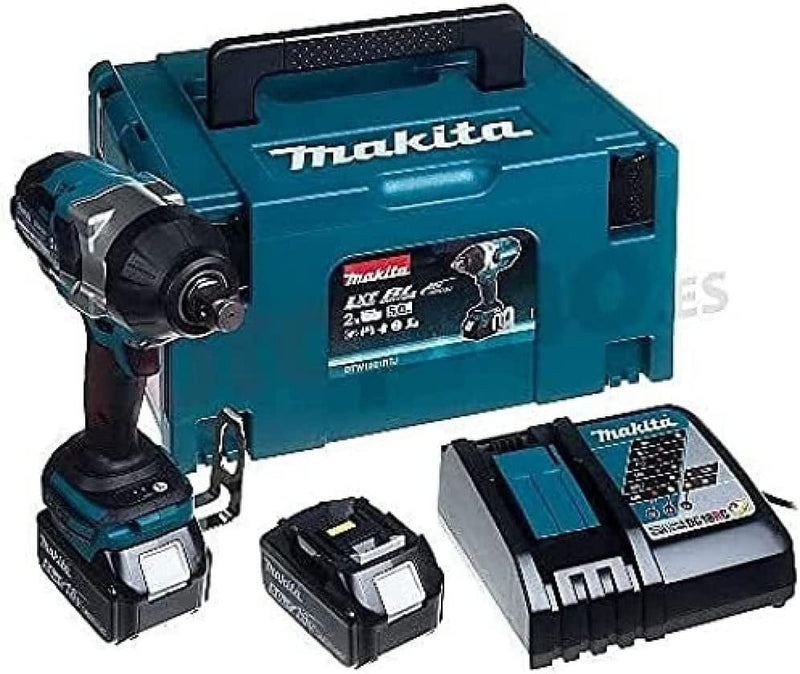 Makita DTW1001RTJ Akku Schlagschrauber 18 V, Ladegerät im Makpac, Schwarz, Blau, mit 2x Akku 5,0 Ah