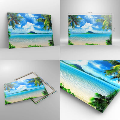 Bilder auf Leinwand 100x70cm Leinwandbild Strand Urlaub Insel Palme Gross Wanddeko Bild Schlafzimmer