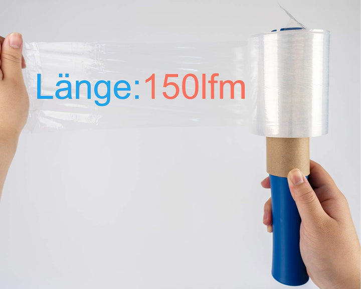 40 Rollen Mini Verpackungsfolie mit 1 Abroller, Stärke 23my 100 mm × 150 lfm Strechfolie, Transparen