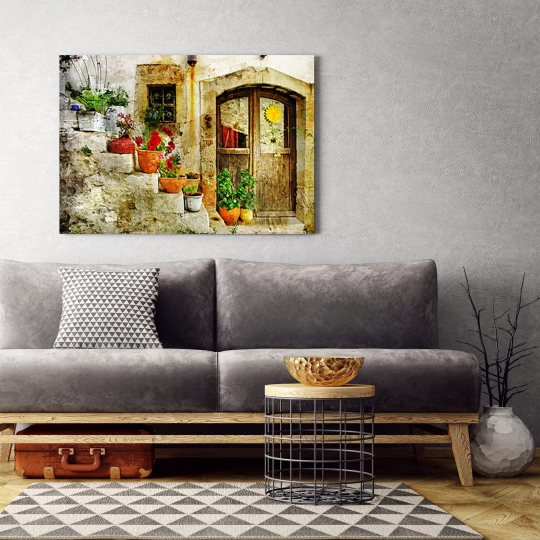 Feeby Vlies Leinwandbild Balkone Pflanzgefässe Fenster Toskana Italien 90x60 cm Druckbild Wandbild W