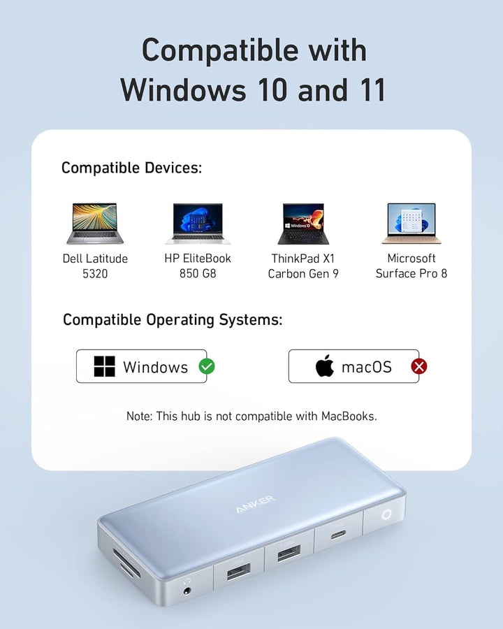 Anker 575 USB-C Hub 12-in-1（Dual HDMI, DP Dockingstation für Triple Display, 10 GBit/s USB C and USB
