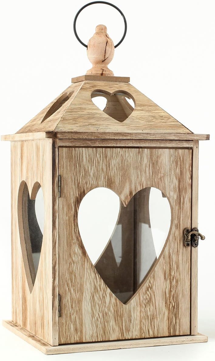 levandeo 2er Set Laternen aus Holz und Glas mit Herz Herzfenster - Windlichter Farbe braun - Tischla