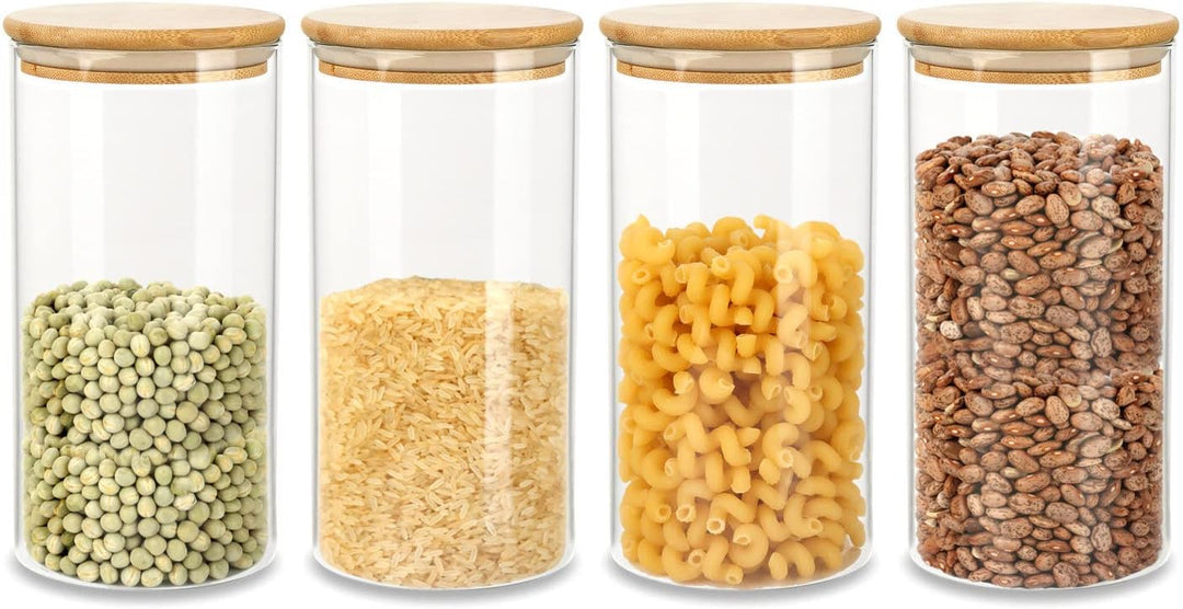 Schramm® 4 Stück Vorratsgläser Set mit Bambus Deckel in 6 verschiedenen Grössen Vorratsdosen stapelb