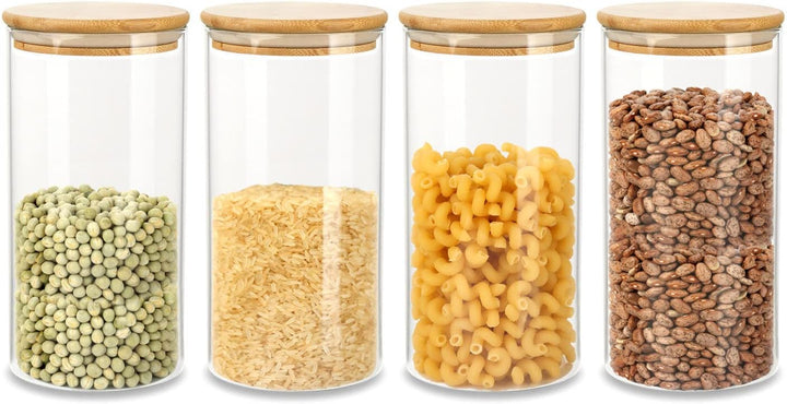 Schramm® 4 Stück Vorratsgläser Set mit Bambus Deckel in 6 verschiedenen Grössen Vorratsdosen stapelb