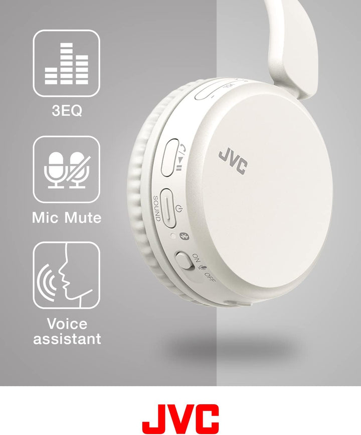 JVC HA-Z37W-W - Bluetooth On-Ear-Kopfhörer, Tiefbass, 3 Klangmodi (Bass/Klar/Normal), 35 Stunden Akk