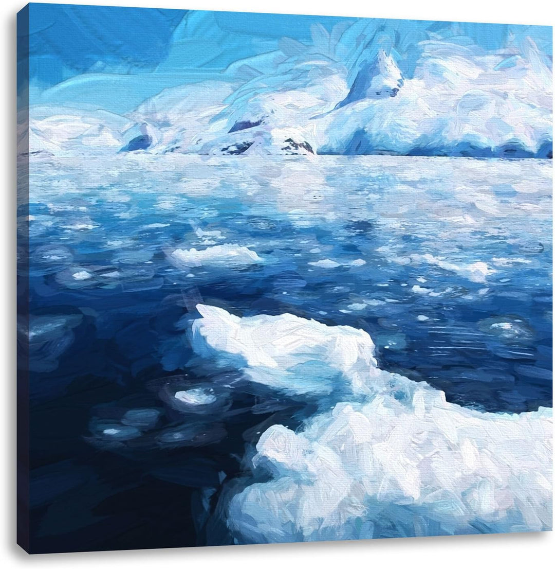 Berge Eisgletscher, Format: 70x70 auf Leinwand, XXL riesige Bilder fertig gerahmt mit Keilrahmen, Ku