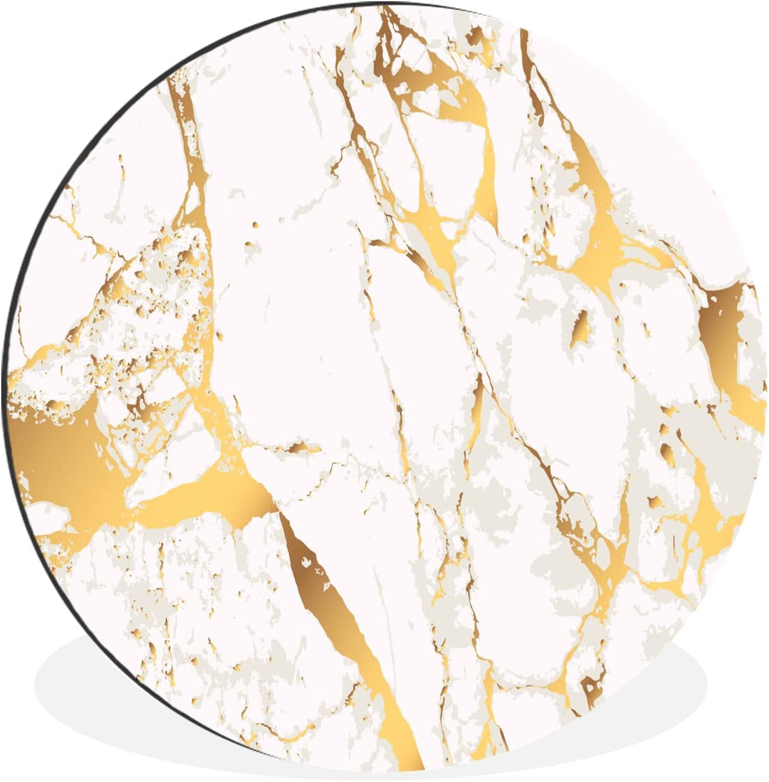 Wandbild Rund Wanddeko Deko Wohnzimmer Bilder 60x60 cm Marmor - Gold - Weiss - Chic 60.00 x 60.00 cm
