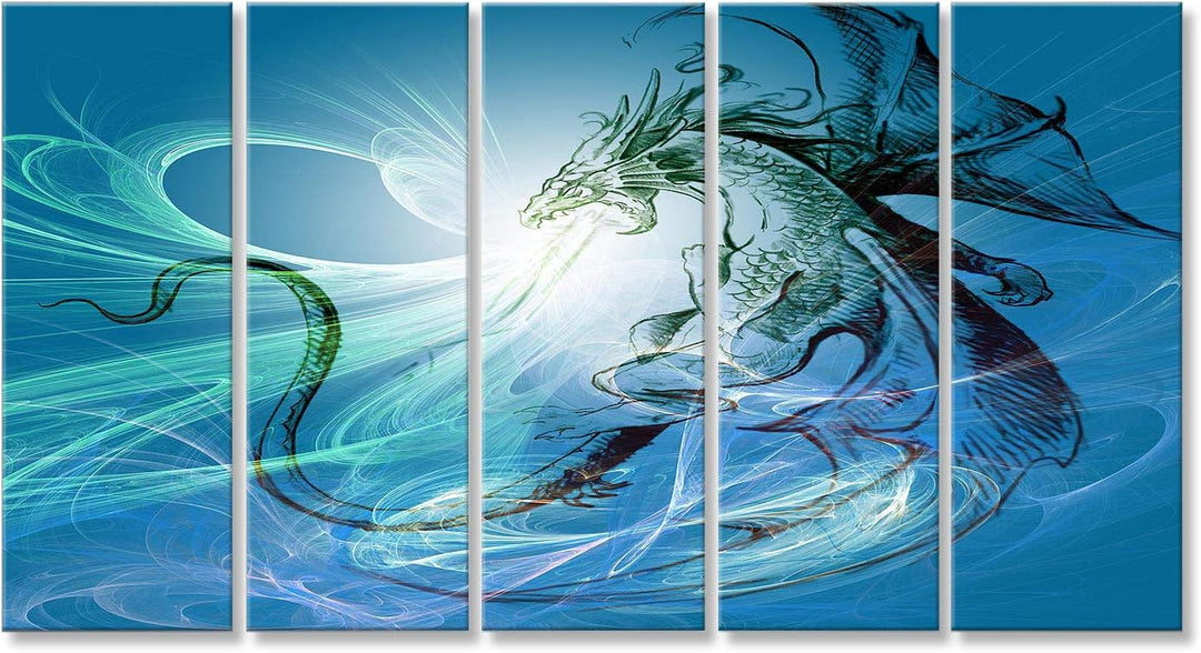 Bild auf Leinwand Bild eines Drachens. Wandbild Poster Leinwandbild XXL 170x80 5-teilig, XXL 170x80