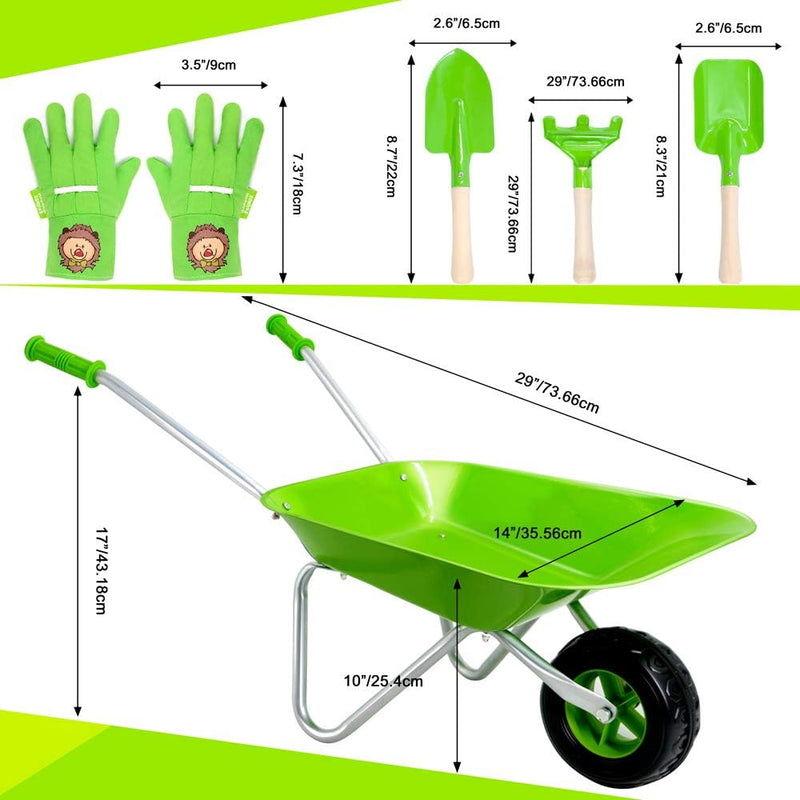 Hortem Kinder Schubkarre Set,5 STÜCKE Metallkonstruktion Kinderradlauf und Kindergartengeräte, Kinde