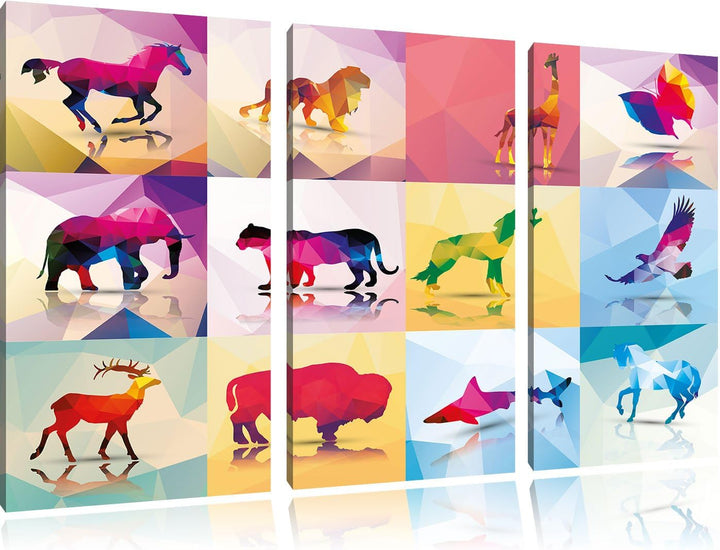 Pixxprint schöne Vector Tiere als Leinwandbild/Grösse: 3 Teilig (120x80) cm/Wandbild/Kunstdruck/fert
