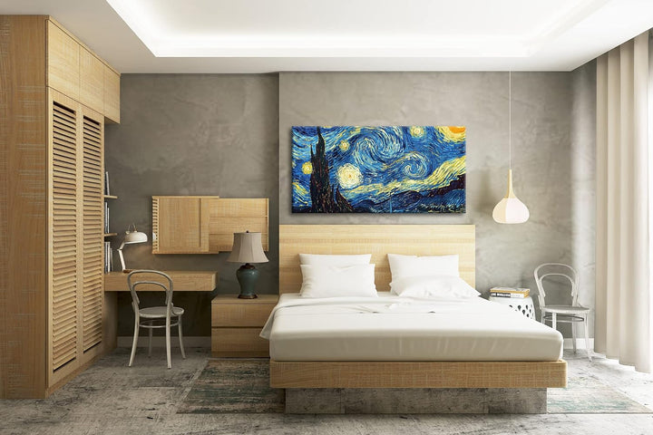 Sternenklarer Himmel Van Gogh Panorama 120x60 cm als Leinwandbild, Motiv fertig gerahmt auf Echtholz
