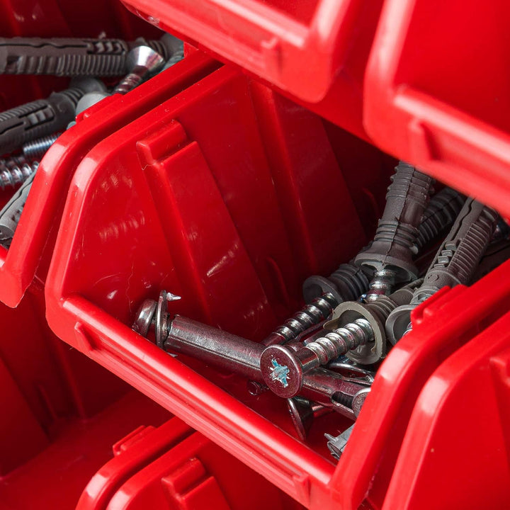PAFEN Wandregal Stapelboxen - 772 x 780 mm – 81 Stück Boxen Werkstatt Lagersystem Schüttenregal (Rot