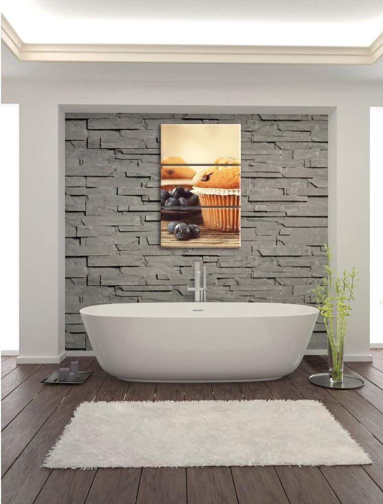 Pixxprint Muffins mit Schokoraspeln und Blaubeeren 3-Teiler Leinwandbild 120x80 Bild auf Leinwand