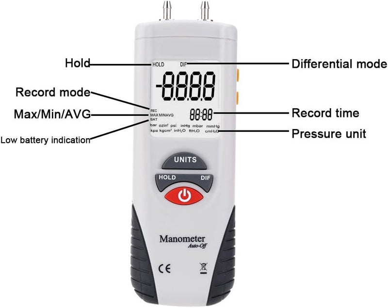 Mengshen Digitales Manometer, Professional Digitales Luftdruckmessgerät & Differenzdruckmessgerät -