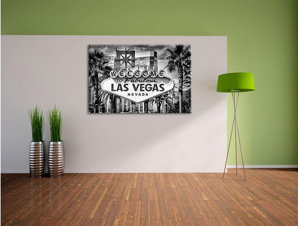 Pixxprint Las Vegas Ortseingangsschild / 100x70cm Leinwandbild bespannt auf Holzrahmen/Wandbild Kuns