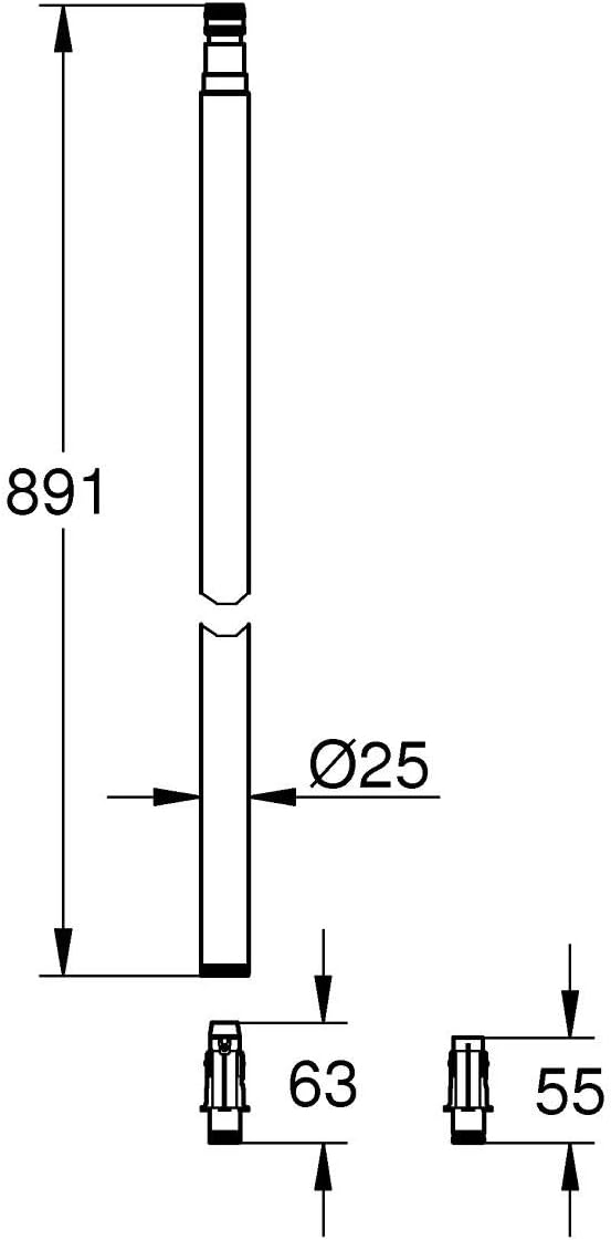 GROHE Ersatzrohr für Duschsysteme (15 cm kürzer gegenüber Originalrohr, langlebige Oberfläche) ,chro