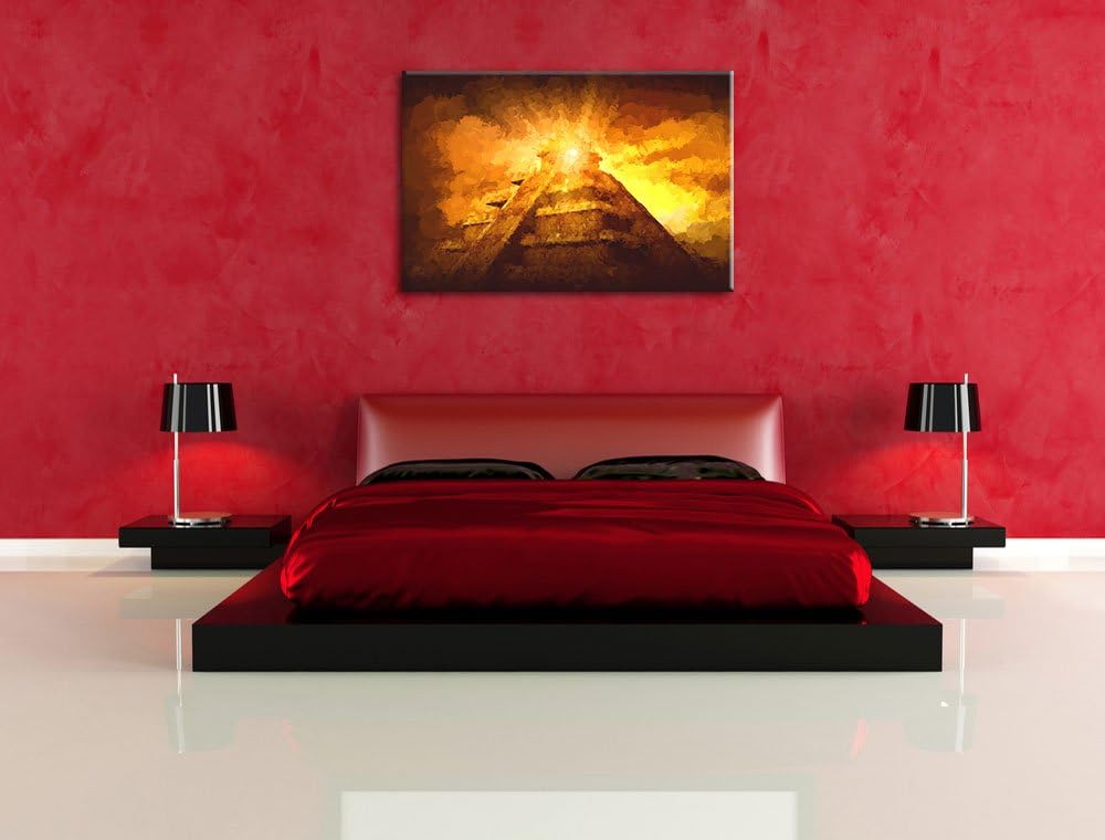 Pixxprint Maya Pyramide mit Sonnenuntergang als Leinwandbild/Grösse: 100x70 cm/Wandbild/Kunstdruck/f