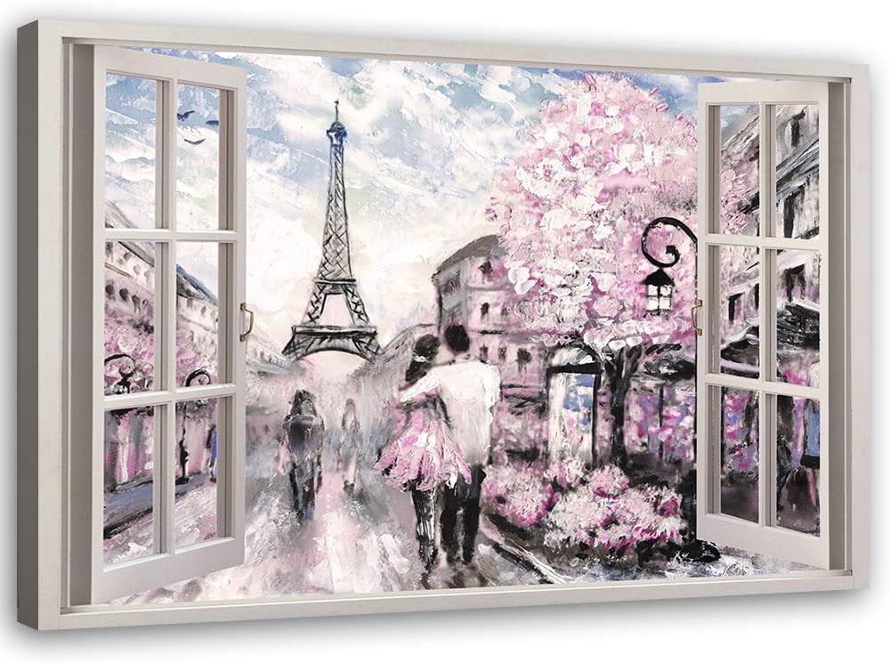 Feeby Wandbild 3D Illusion Druckbild Leinwandbild Euiffelturm Rosa 90x60 cm Leinwandbild 90x60 cm Ro