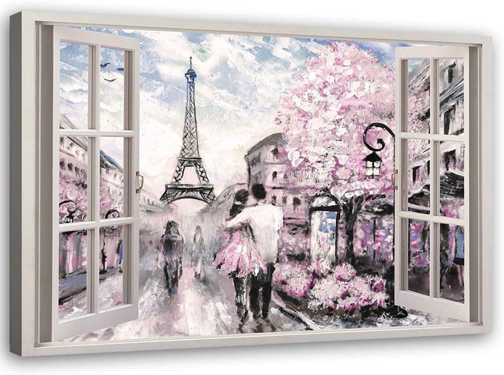 Feeby Wandbild 3D Illusion Druckbild Leinwandbild Euiffelturm Rosa 90x60 cm Leinwandbild 90x60 cm Ro