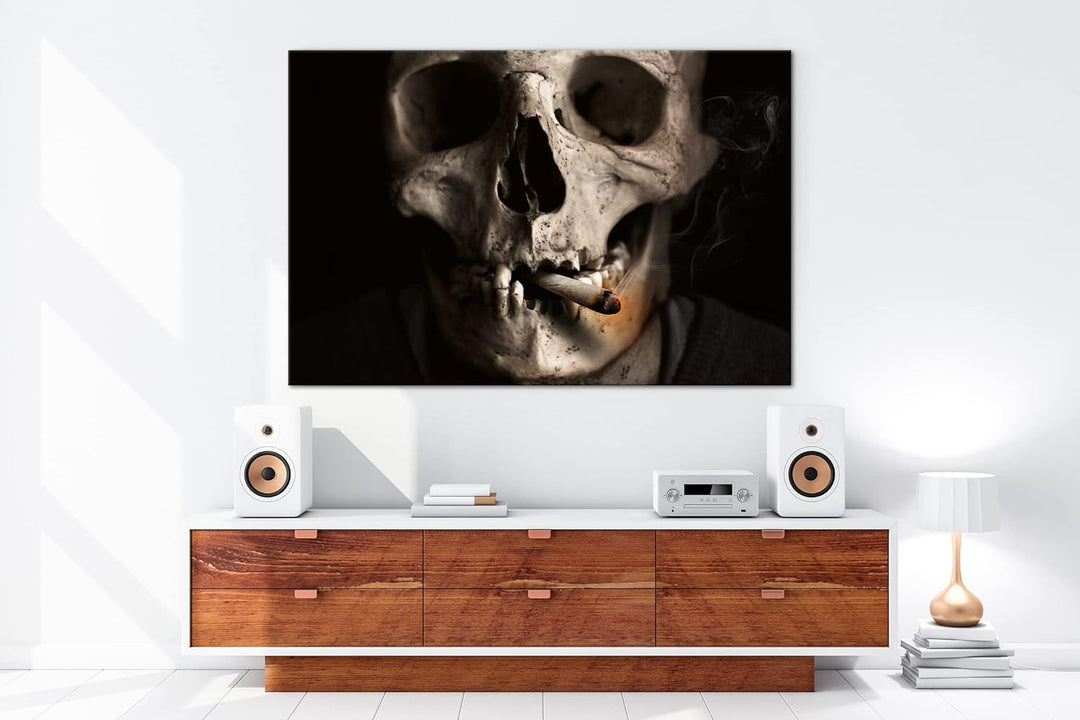 deyoli rauchender Schädel Format: 80x60 als Leinwandbild, Motiv fertig gerahmt auf Echtholzrahmen, H
