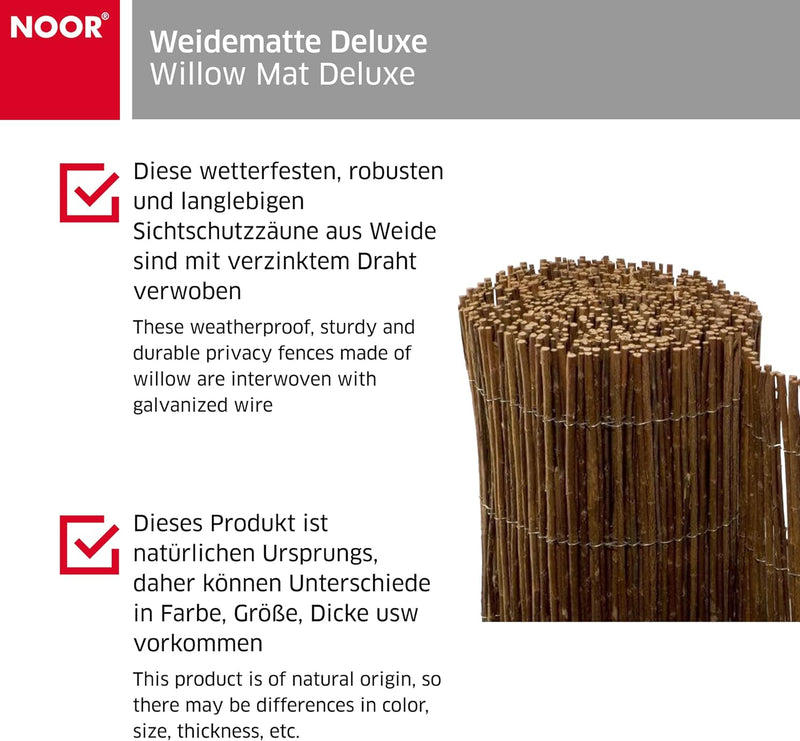 NOOR Weidematte Deluxe 0,90 x 3,00m I Natürliche Weidesichtschutzmatte mit verwobenem, verzinktem Dr