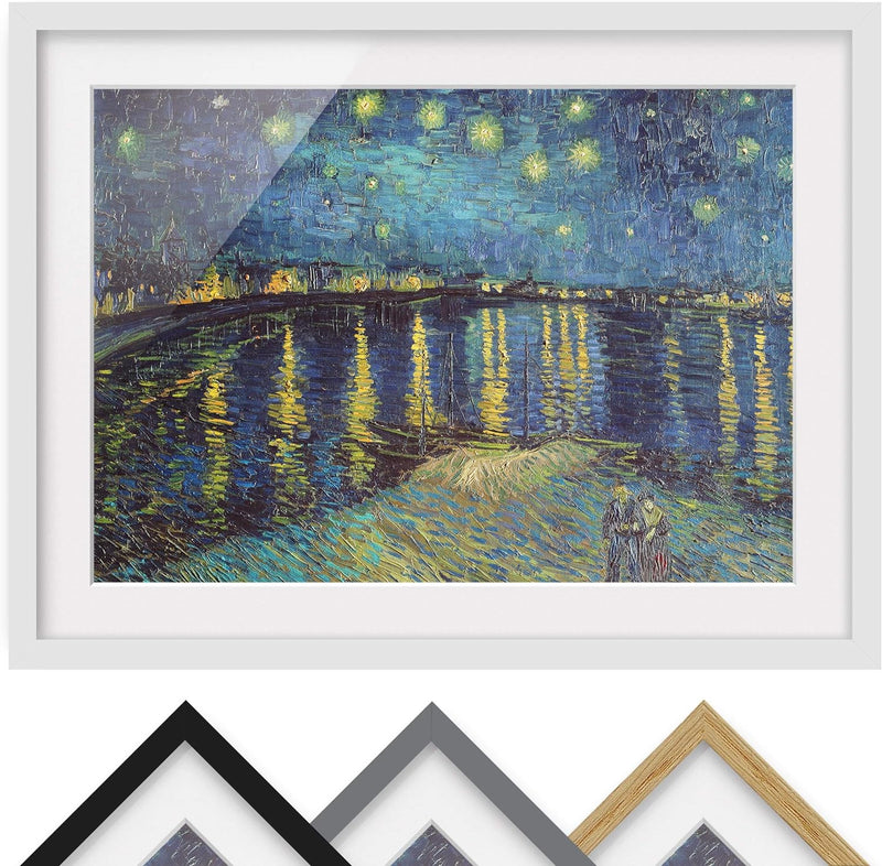 Bild mit Rahmen - V. Van Gogh - Sternennacht über der Rhône - Farbe Weiss 30x40cm 30cm x 40cm Weiss,