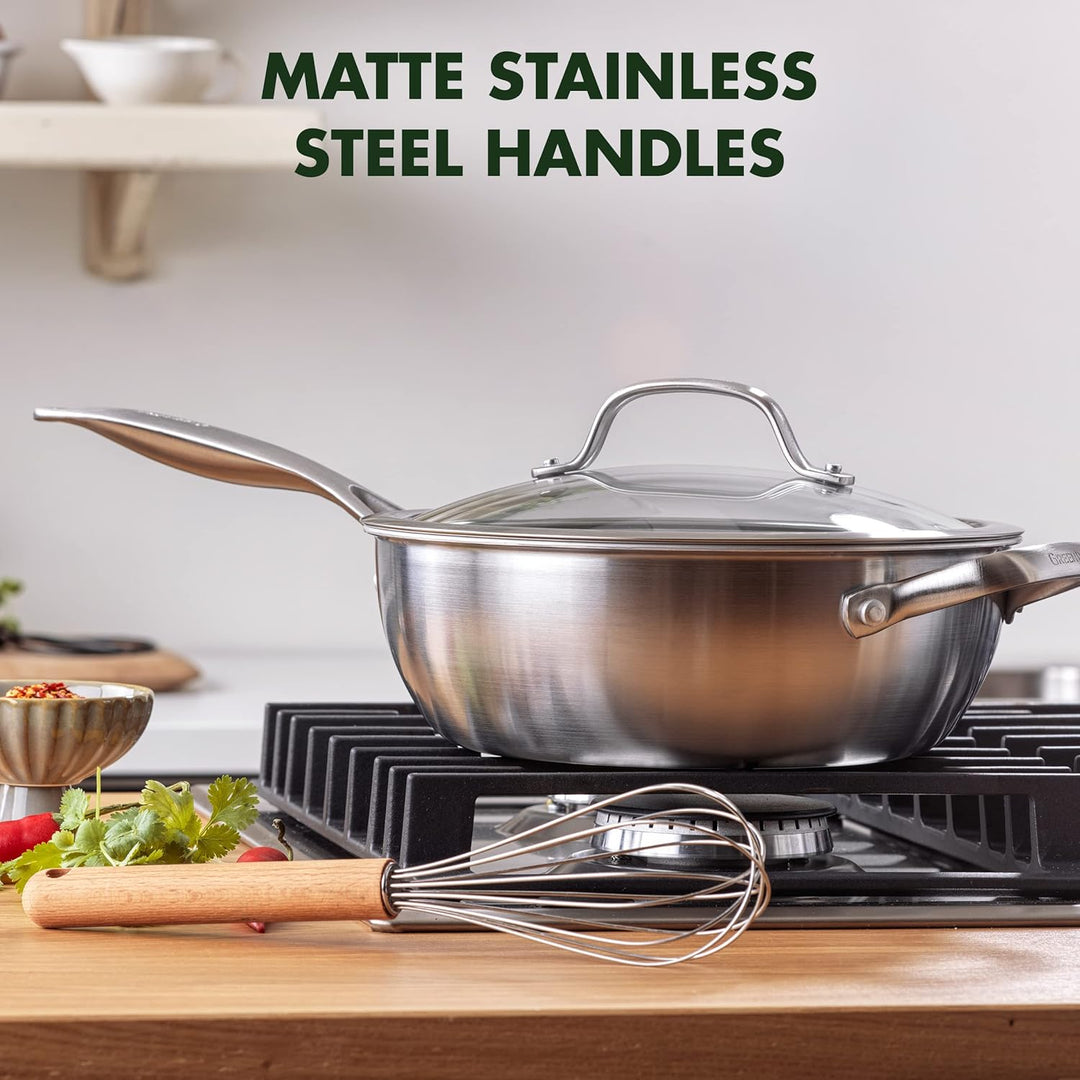 GreenPan Venice Pro Tri-Ply 24cm/3,4l Schmorpfanne mit Hilfsgriff und Deckel, Gesundes Antihaft-Koch