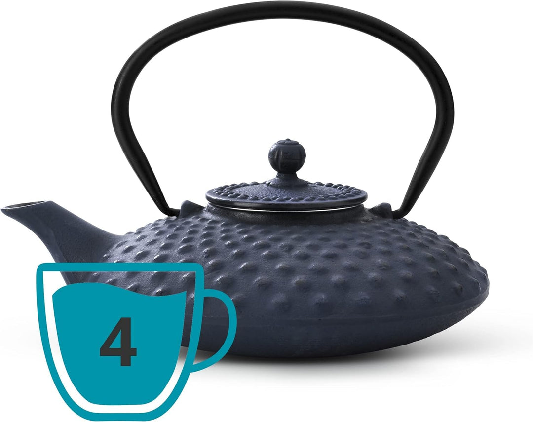 Bredemeijer Flache Blaue gusseiserne Teekanne 0.8 Liter Xilin mit Edelstahlfilter Einzelbett, Einzel