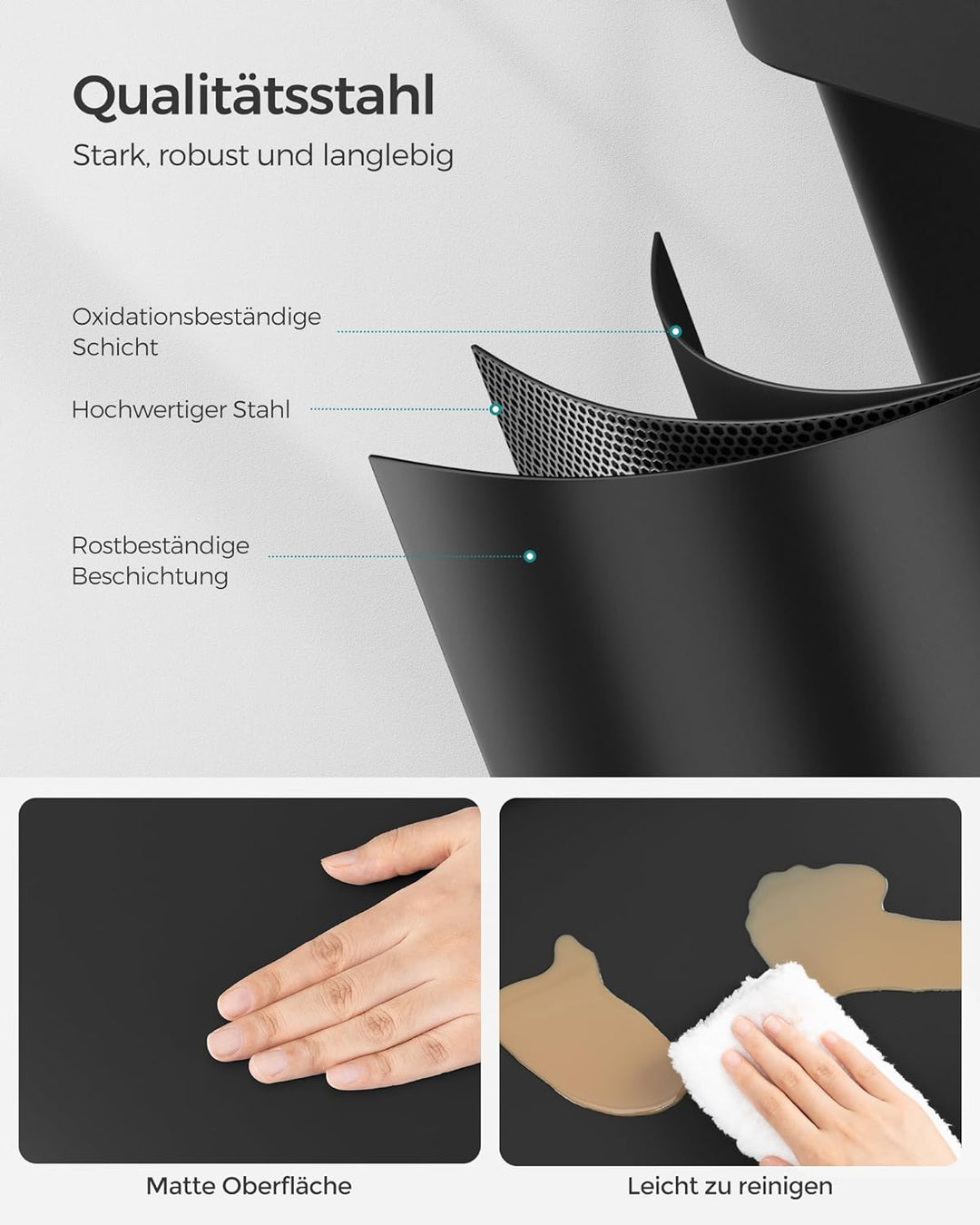 SONGMICS Mülleimer Küche, Mülltrennsystem 3 Fächer, Abfalleimer, 45 Liter Treteimer aus Metall, 3 x