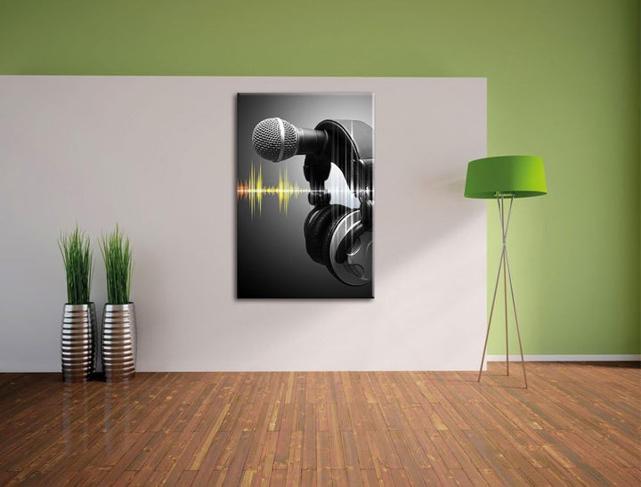 Pixxprint Mikrofon mit Kopfhörern als Leinwandbild/Grösse: 100x70 / Wandbild/Kunstdruck/fertig bespa