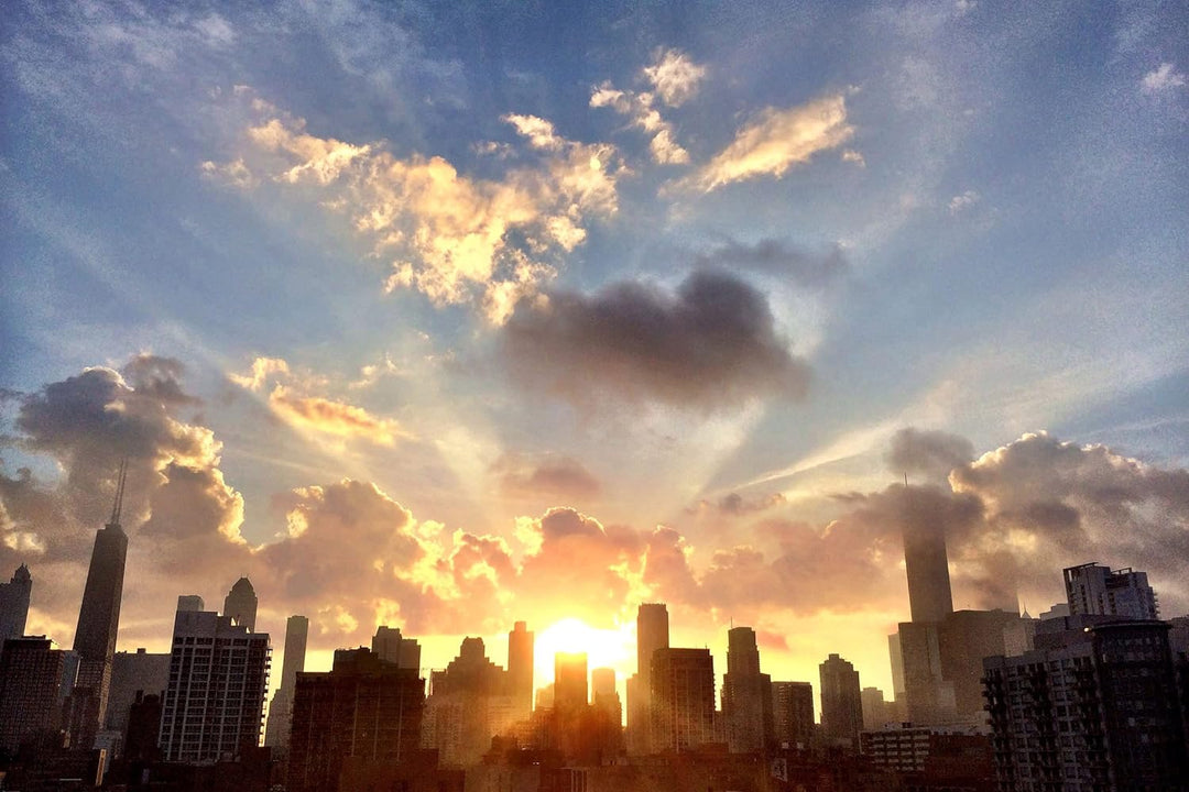 Pixxprint Glasbild | Wandbild aus Echtglas | Chicago Skyline im Sonnenaufgang | 100x70 cm | inkl. Au