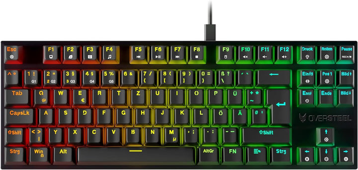 Oversteel - KOVAR USB Gaming TKL Tastatur, RGB beleuchtet, mechanischer Schalter Outemu Red, Anti-Gh