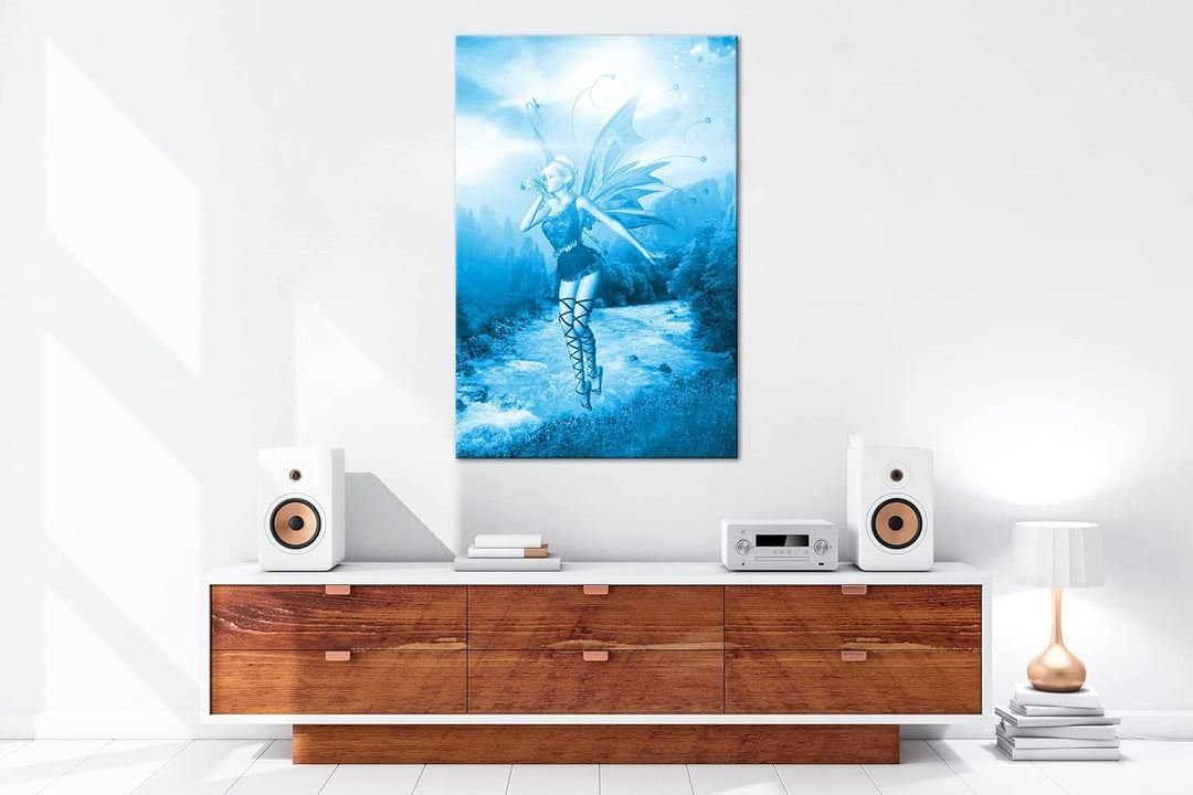 deyoli mystische Elfe Format: 80x60 Effekt: Monocrome Blau als Leinwandbild, Motiv fertig gerahmt au
