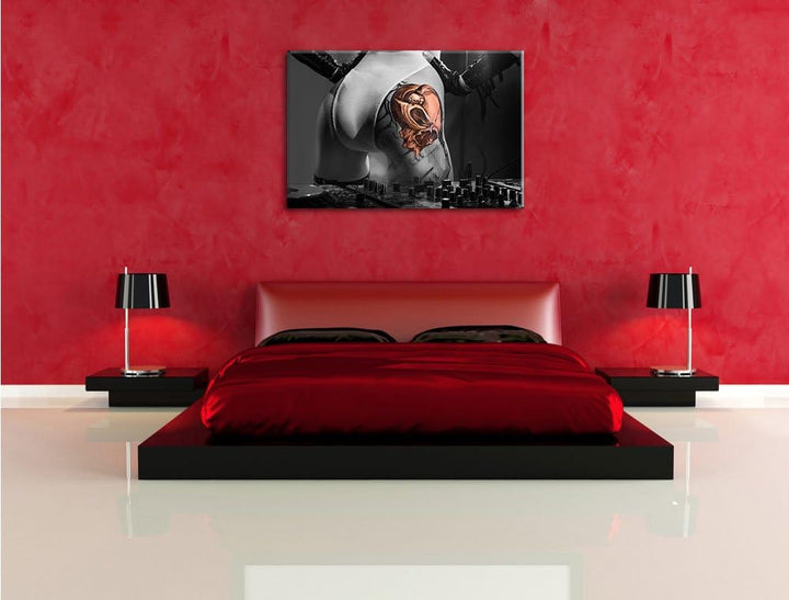 Pixxprint Sexy Frau am Plattenpult als Leinwandbild/Grösse: 100x70 cm/Wandbild/Kunstdruck/fertig bes