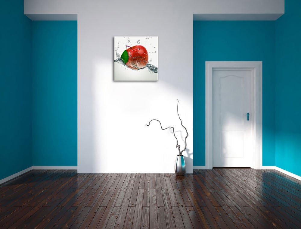 Pixxprint Köstlicher Apfel fällt ins Wasser als Leinwandbild/Grösse: 70x70 cm/Wandbild/Kunstdruck/fe