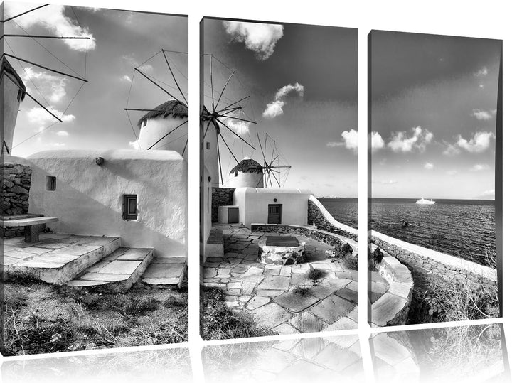 Pixxprint Windmühlen im Mittelmeer als Leinwandbild/Grösse: 3 Teilig (120x80) cm/Wandbild/Kunstdruck