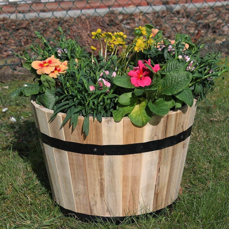 colourliving Pflanzkübel Holz rund 40 cm Holzfass Blumenkübel Blumentopf Natur Akazienholz Pflanztop