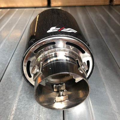 Simoni Racing Auspuffblende Rund/Schräg Glänzend-Karbon+Edelstahl - Ø102xL155mm - Anschluss 63mm