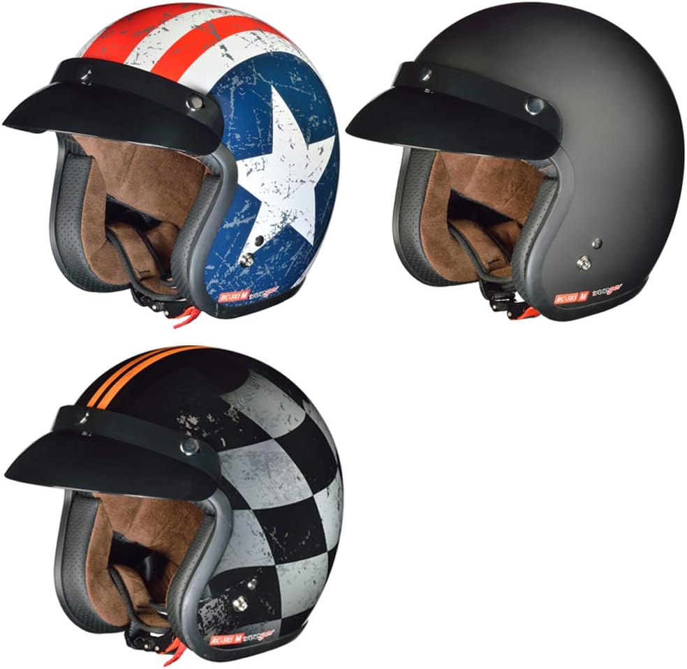 RC-583 Jethelm Motorradhelm Chopper Jet Motorrad Roller Bobber Helm rueger, Grösse:XS (53-54), Farbe