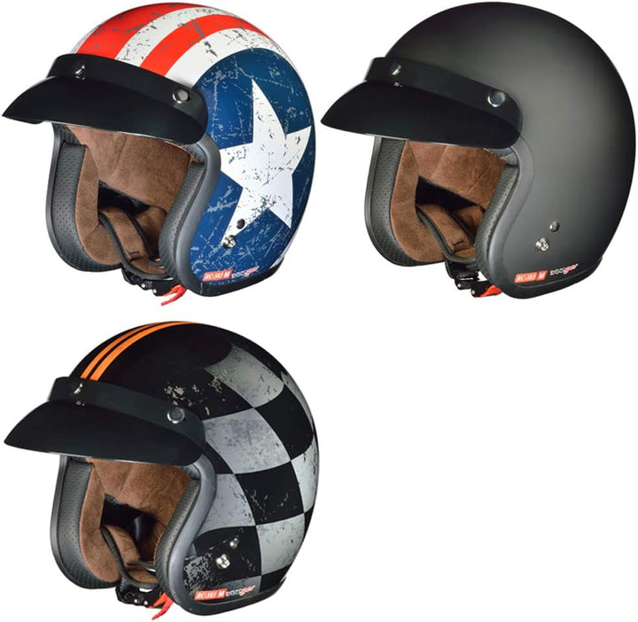 RC-583 Jethelm Motorradhelm Chopper Jet Motorrad Roller Bobber Helm rueger, Grösse:XS (53-54), Farbe