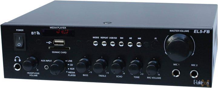 E-Lektron EL5-FB HiFi Stereo Class-D Verstärker mit Bluetooth | FM-Radio | USB/SD Mediaplayer | Kara