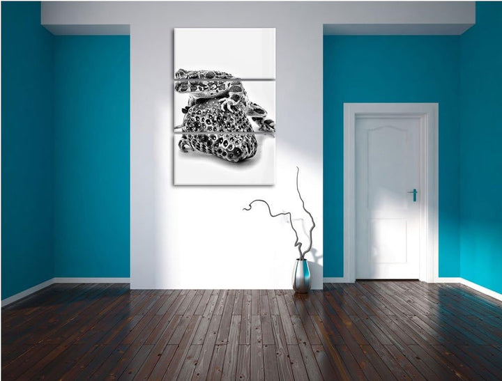 Pixxprint Monocrome, Strawberry Frog Glas Erdbeere Frosch 3-Teiler Leinwandbild 120x80 Bild auf Lein