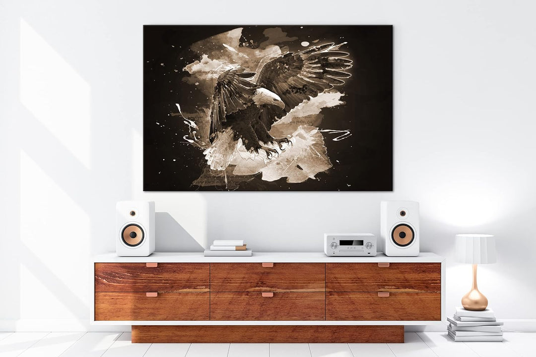 deyoli anmutiger Adler Effekt: Sepia Format: 80x60 als Leinwandbild, Motiv fertig gerahmt auf Echtho