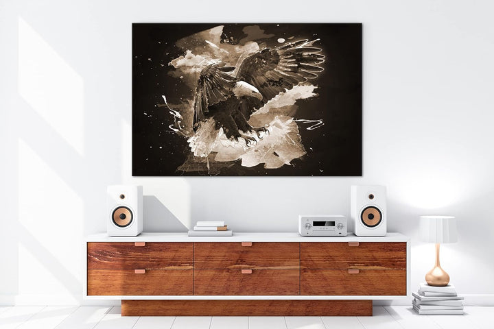 deyoli anmutiger Adler Effekt: Sepia Format: 80x60 als Leinwandbild, Motiv fertig gerahmt auf Echtho