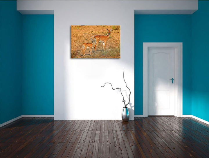 weibliche Indische Gazelle mit Jungtier Deluxe Format: 100x70 cm auf Leinwand, XXL riesige Bilder fe