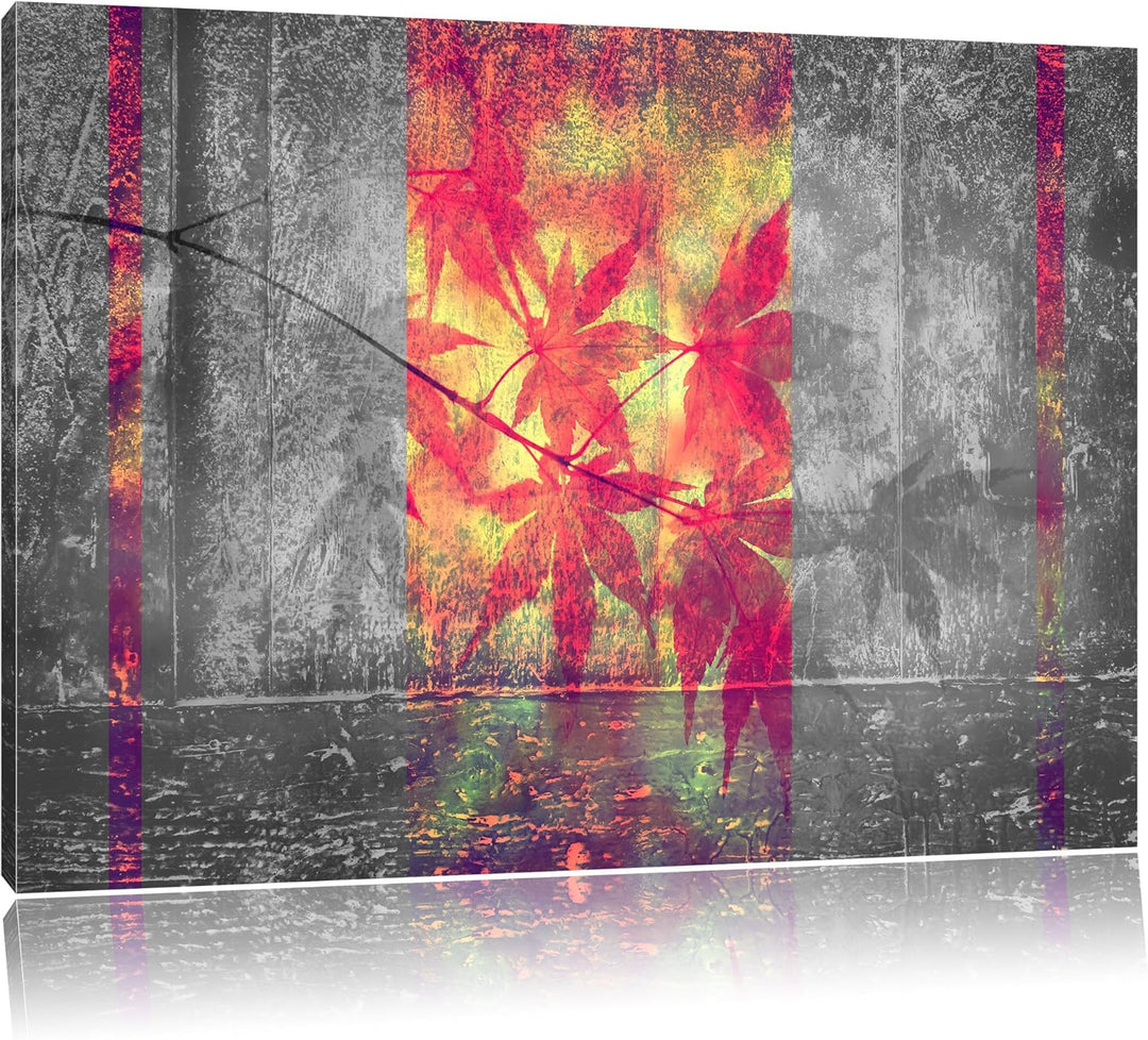 pinke Ahornblätter über Wasser schwarz/weiss Format: 100x70 auf Leinwand, XXL riesige Bilder fertig