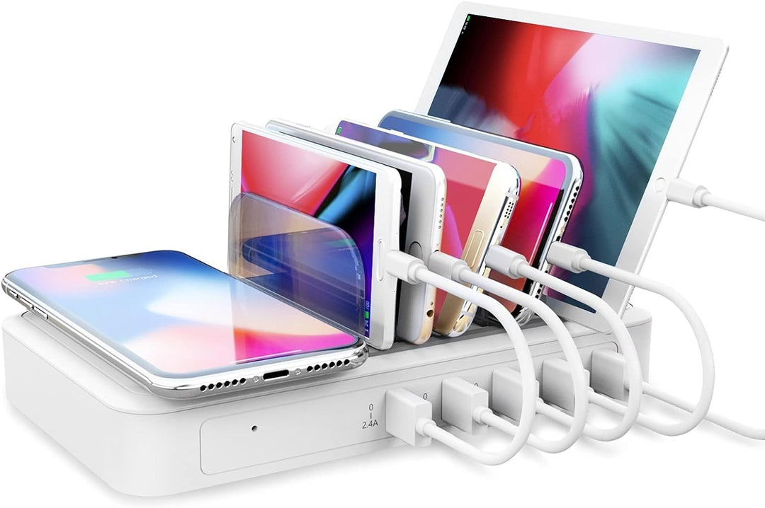 TechDot Ladestation Mehrere Geräte mit Induktives Kabellos Ladegerät Wireless Charger 5 Port Chargin