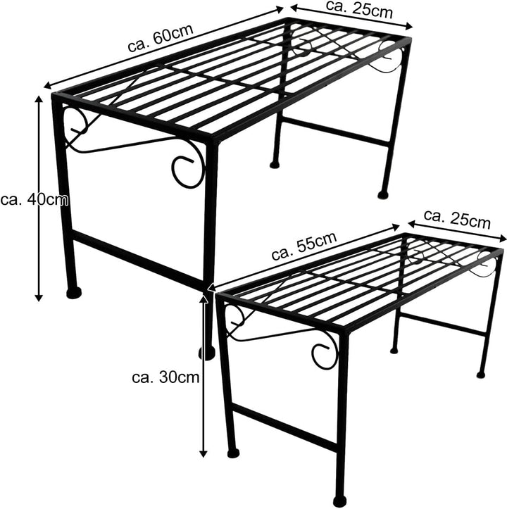PrimoLiving Metall Blumentreppe 2-teilig schwarz - Klappbare 2-stufige Blumenbank Metall-Bank Blumen